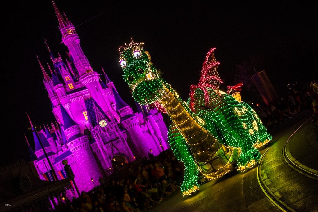 Pete the Magic Dragon in the Main Street Electrical Parade at Walk Disney World | Global Munchkins