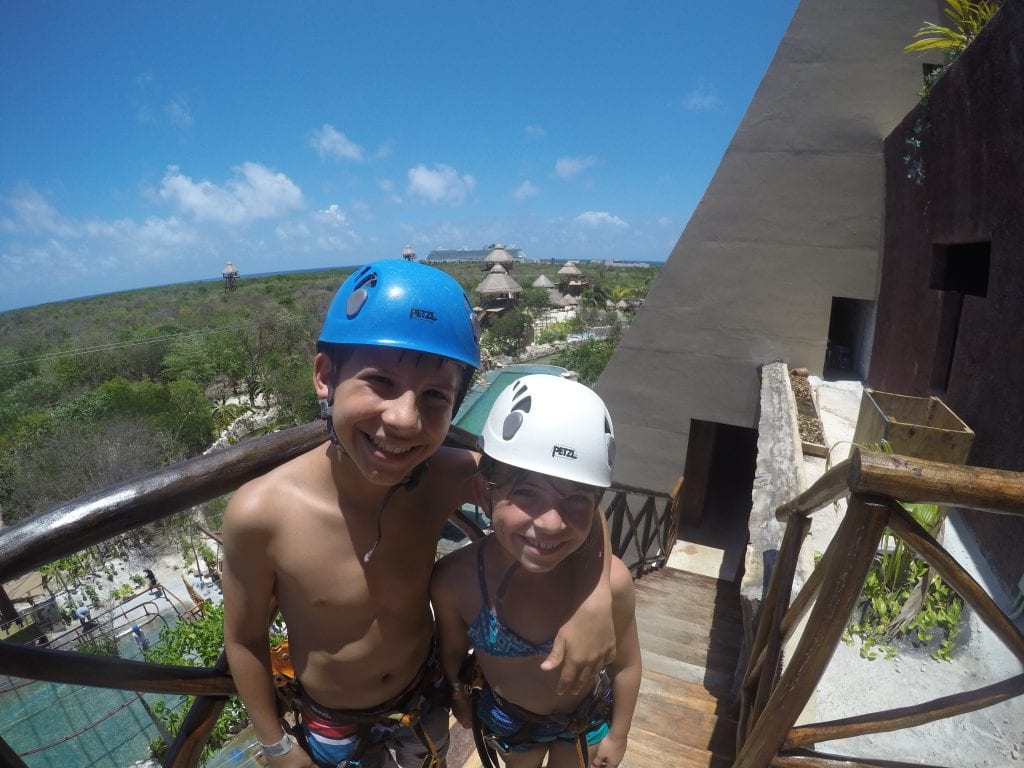 Getting ready to go on the zip coaster at Maya Park- lost Mayan kingdom in Costa Maya Mexico. Great shore excursion.