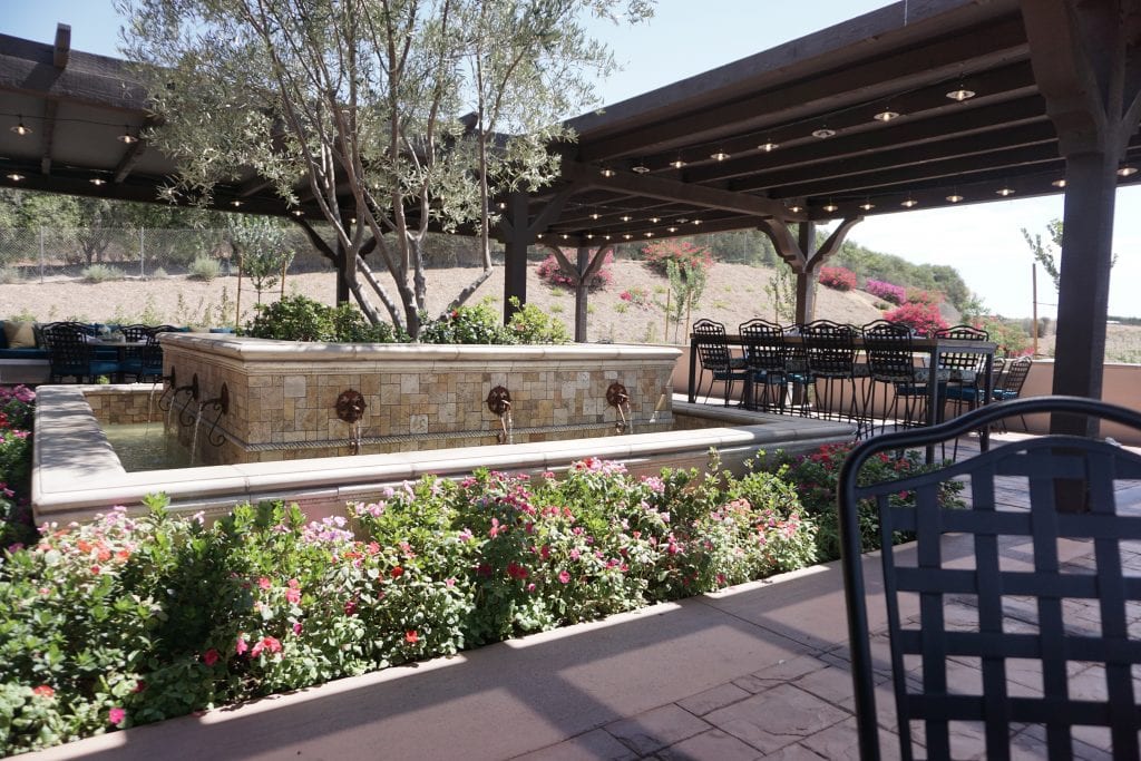 Restaurant at Avensole Winery complete with Koi filled pond. One of the newest Temecula Wineries | Global Munchkins