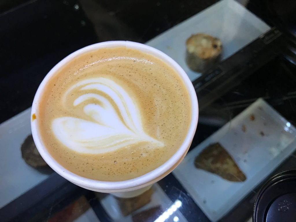 Delicious latte from Ink & Bean coffee shop located on Center Street in Anaheim. A great Anaheim attraction for couples.