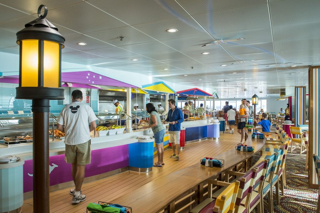 On the Disney Magic, Cabanas offers guests a casual dining experience with food and beverage stations, breathtaking ocean views, and indoor and outdoor seating. Drawing inspiration from Australian influences with uniquely Disney touches, Cabanas creates a sunny "down under" atmosphere for guests. (Matt Stroshane, photographer)