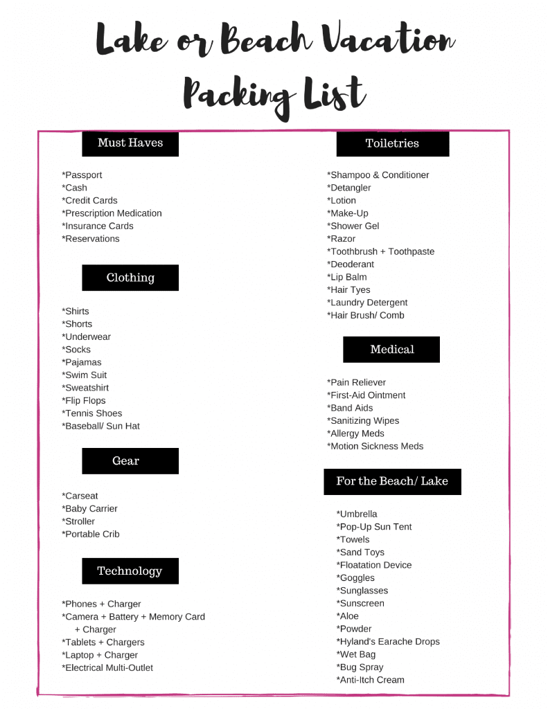 Summertime Lake Or Beach Vacation Packing List Free Printable Global Munchkins