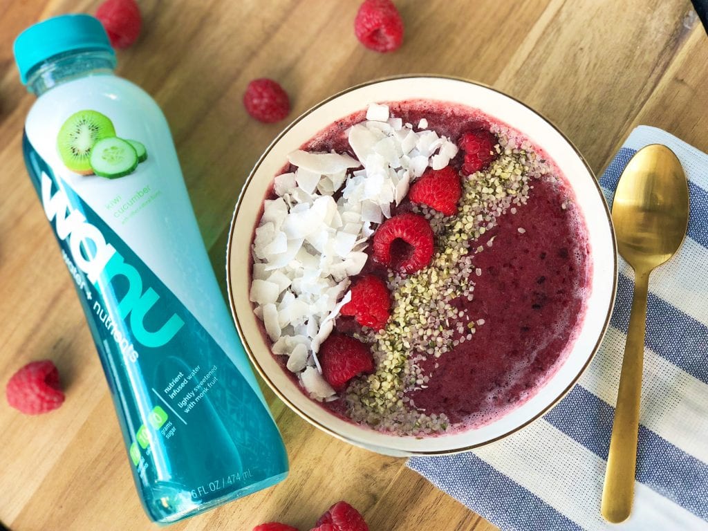 AD- Try this delicious berry smoothie bowl made with wanu water.