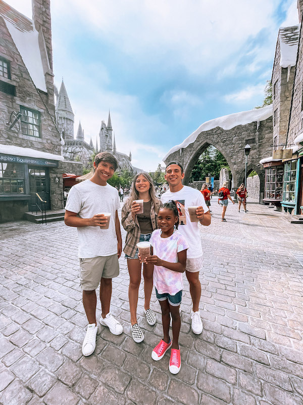 kids standing in the wizarding world of harry potter at universal hollywood