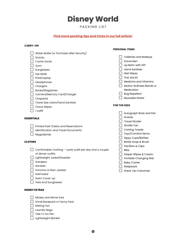 WDW Packing List Global Munchkins 1