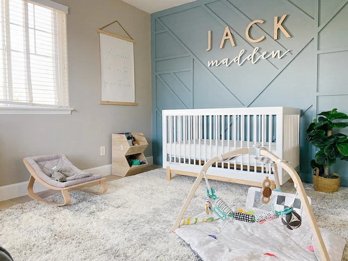 Jack Madden's Modern Nursery Tour 1 modern baby boy nursery. Delta poppy crib