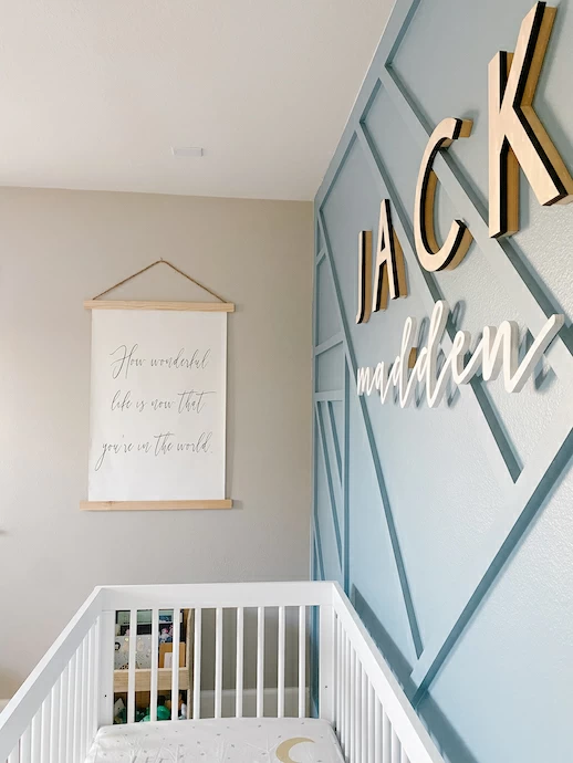 Jack Madden's Modern Nursery Tour 9 Geometric wall in baby's nursery. Modern design